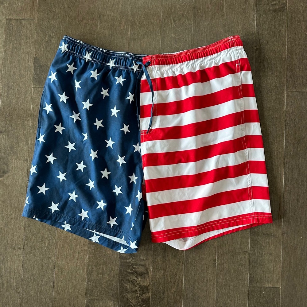 Old Navy Mens American Flag Swim Suit 4th of July‎ Red White Blue Summer XL